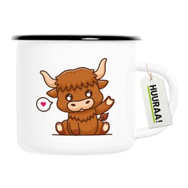 Huuraa Emaille Tasse Schottisches Hochlandrind Zottelrind Geschenk 300ml Vintage Schottisches Hochlandrind Geschenkidee