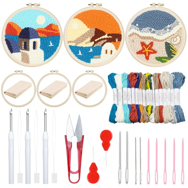 Attuslla 3 Set Punch Needle Embroidery Starter Kits, Punch Needle