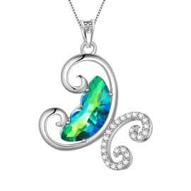 Butterfly Pendant Necklace - Woman 925 Sterling Silver Elegant Animal Butterflies May Birthstone Green Crystal Necklace Jewelry Christmas Birthday Gift for Wife Mother DP0375G