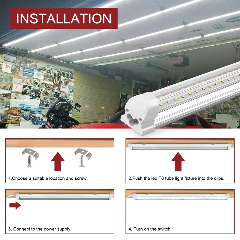 Kihung (8 Pack) LED Shop Light 4ft, 40W 5200LM 6000K