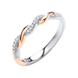 Sterling Silver & Rose Gold 0.10ct Diamond Eternity Ring - Size J-V (Q)