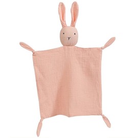 Organic Cotton Muslin Lovey Blanket, Organic Cotton Muslin Bunny Security Blanket Soft & Breathable Lovie Baby Gifts for Boys and Girls (Pink)