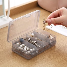 2Pcs Grey Double Layer Plastic Jewelry Box Organizer Storage Container for Earrings, Necklaces, Rings, Bead, Fishing Tackle, Jewelry, Pins, Hair Clips, Screws, Small Items Craft Box Case (10 Grid)