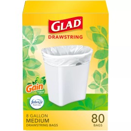 Glad 8 Gallon Drawstring Trash Bags Gain Original Scent 80 Count Pack