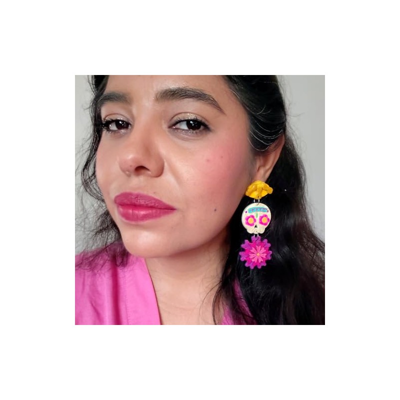 Aretes de Pan de Muerto Calavera de Dulce y Flores