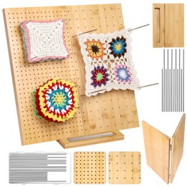 Cynailli 15.4" Foldable Crochet Blocking Board with Pins, Granny Square Blocking Board for Crochet Projects, Crochet Peg Blocking Board with 20 Pcs Pins, Wooden Blocking Boards for Crochet Projects