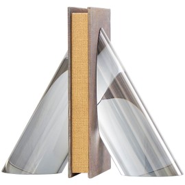 Deco 79 Crystal Geometric Bookends Pyramid Shaped, Set of 2 4" W, 7" H, Silver