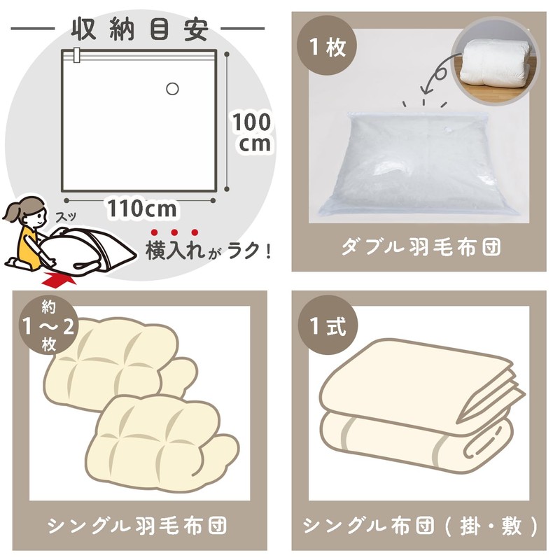 Astro 623-38 Futon Compression Bag, White x Transparent, 3-Piece Set,