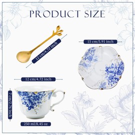 TATSUMI Country Roses 18 Peices Bone China Tea Cup And Saucer Set, English Vintage Tea Cups Of 6 For Women And Tea Party Sets