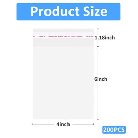 JOYIT 4x6 Inches Clear Self Sealing Cellophane Bags - 200 Pcs Resealable Cookie Bags with Seal, Ideal Clear Gift Bags, Goodie Bags, and Clear Favor Bags for Treats, Candy, and Product Packaging