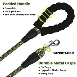 Long Dog Leash 15 FT: Heavy Duty Nylon Rope Leashes for Dogs Training with Reflective Threads Bungee and Padded Handle - Dog Lead for Large Small Medium Dogs Outside Walking Hiking