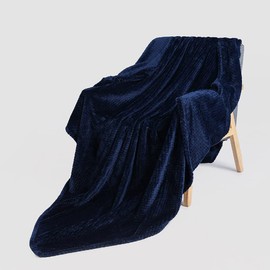 Bear & Panda Waffle Flannel Fleece Mink Throw - Sofa/Bedspread/travel Blankets –Honeycomb Super Soft, light-weighted, Warm, Cosy Large Size Single, Double, King (Navy, Single (127 x 152 cm))