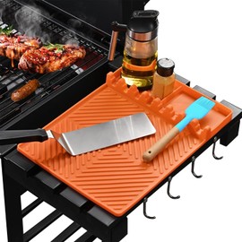Silicone Grill Mat for Blackstone Large Side Shelf Griddle Tools Spatula Mat with Drip Pad for Outdoor Grill Kitchen Countertop Reusable Black-Stone Griddle Accessories (Orange, 1pack-Large)