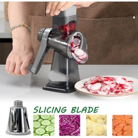 Dachenus Cheese Grater Rotary Cheese Grater,Versatile Cheese Shredder,Blades for Shredding, Grating, Slicing,Cheese Shredder with Suction Base and Cleaning Brush Kitchen Gift (gray)