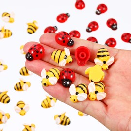 50 Pieces Tiny Resin Bees Ladybugs, Including 25 Pieces Tiny Resin Bumblebee and 25 Pieces Ladybugs for Crafts Wreath Scrapbooking DIY Party Decoration (0.74 Inch)