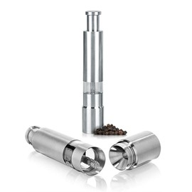 Single Stainless Steel Salt and Pepper Grinder Set, Manual Refillable Peppercorn Mills with Push Button, Thumb Grinder, Sliver White, One Piece