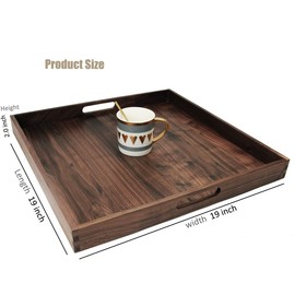 MAGIGO 19 x 19 Inches Large Square Black Walnut Wood Ottoman Tray with Handles, Serve Tea, Coffee Classic Wooden Decorative Serving Tray