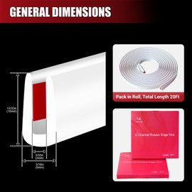 Rubber Edge Trim, Flexible Baby Proof Edge Trim for Sharp Edge, 3/32" U Channel Edge Protector, Self-Adhesive Edge Guards for Car Doors or Sheet Metal, 20Ft, White Color, Silicone Material