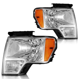 WEELMOTO Headlights Assembly for 2009-2014 Ford F150 Headlights Headlamp Replacement Chrome Housing Left+Right Set (Does NOT fit factory HID models)
