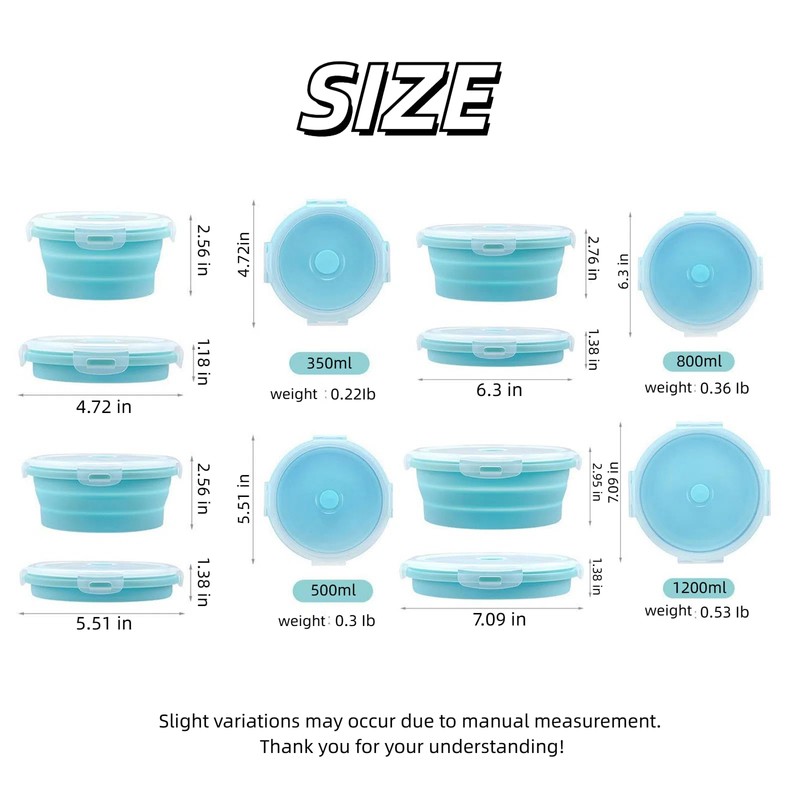 Ristpal 4pack Collapsible Silicone Food Storage Container Set，Multi-Use