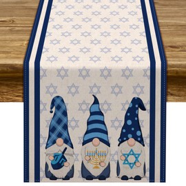 Hanukkah Gnome Table Runner Chanukah Menorah Star of David Table Decor Jewish Holiday Party Kitchen Dining Home Decorations