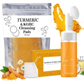 3 Piece Set Limpiador Facial De Crcuma,Jabn Turmeric SoapAlmohadillas exfoliantes,Es Adecuado Para Todo Tipo De Piel, Limpiador Facial Espumoso Iluminador Que Puede Limpiar e Hidratar Profundamente