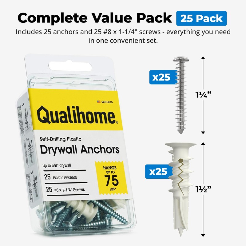 #8 Self Drilling Drywall Plastic Anchors with Screws - No