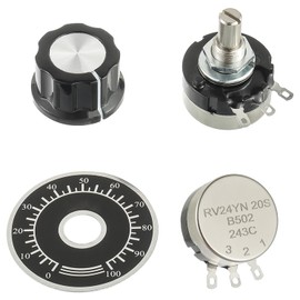 EPLZON B502 5K Ohm Carbon Film Rotary Taper Potentiometer with A03 knob and dial RV24YN20S Potentiometer Single Turn Carbon Film Rotary Taper Potentiometer Used for Inverter Speed Regulation