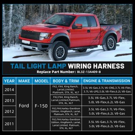 Aumzong BL3Z-13A409-B Tail Light Lamp Wiring Harness Left and Right,Compatible with Ford F-150 2011 2012 2013 2014 3.5L 3.7L 5.0L 6.2L,Driver and Passenger Side,Tail Light Wire Harness