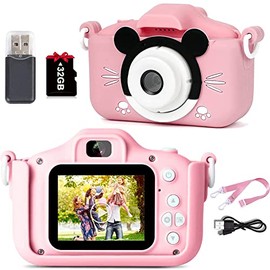 Mini Cámara para Niños,Cámara Digital de Video para Niñas de 3-12 Años Selfie con Pantalla 2.0 IPS HD con Tarjetas de Memoria 32G Cámara para Niños, R