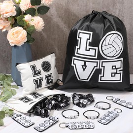 Tigeen 60 Pcs Volleyball Gifts for Girls Volleyball Party Favors Include 12 Drawstring Volleyball Bag, 12 Volleyball Charm Bracelet, 12 Hair Scrunchies, 12 Makeup Bag, 12 Lipstick Holders Keychain