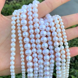 Adabele 5 Strands Real Natural AA Grade Potato Round White Cultured Freshwater Pearl Loose Beads 4-5mm for Jewelry Making (70 Inch Total) fp1-45