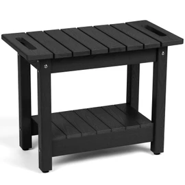 LAHAAP Waterproof Shower Bench, 24" Poly Lumber Shower Stool for Shaving Legs, Shower Chair Seat with Storage Shelf and Handles, Bathroom Bench for Inside Shower, Non-Slip (Black)