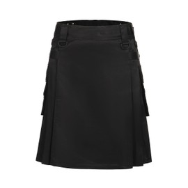 Giftdigger Black Tartan Utility Kilt with Pockets - Adjustable Buckle Straps for Men, Size XL (Fits Waist 37.8-41.7), Perfect for Casual Wear