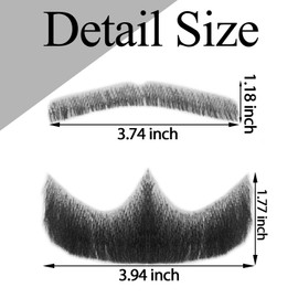 puheca Fake Beard Goatee Mustache, Realistic Natural Looking Fake Goatee Facial Hair Invisible full lace 100% Handmade False Beards for Halloween Cosplay Parties Drama Movie Makeup (3#Black)