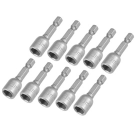 Sourcingmap 10 Pcs 1/4" Quick-Change Hex Shank 8mm Magnetic Nut Setter Driver Drill Bit, 42mm Length, Chrome Vanadium Steel Silver Tone