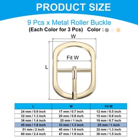 PATIKIL Single Prong Belt Buckle 1.3", 9Pcs Metal Roller Pin Buckle Oval Center Bar Buckles for Shoes Strap Belt Purse Making Leather Hardware, Black/Silver/Light Gold