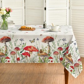Horaldaily Mushroom Square Tablecloth 60x60 Inch, Seasonal Vintage Washable Seasonal Table Cover for Party Picnic Dinner Decor