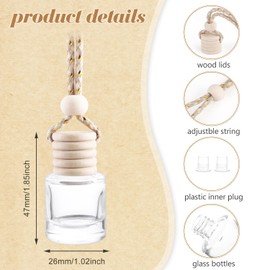 50 Pcs Car Hanging Air Freshener Empty Car Essential Oil Diffuser Bottles Pendant Glass Perfume Bottles Aromatherapy Fragrance Bottle Auto Ornaments Decor