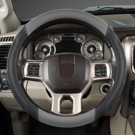 GIANT PANDA Car Steering Wheel Cover for RAM 1500 2500 3500, Compatible with Dodge RAM 15.5-16 inches - Black+Gray