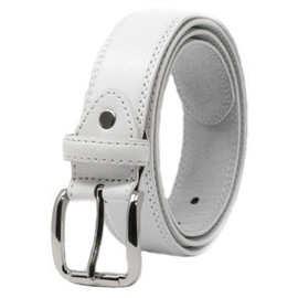 Ossi Men's Double Stitched Leather Lined Trouser Belt, White