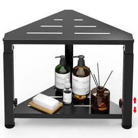 Shower Foot Rest, 12.6"-15.8"-19" Adjustable Heigh Shower Stool for Inside Shower, Stainless Steel Waterproof Shower Stool for Shaving Legs, Corner Bench Caddy with Storage Shelf for Bath Small Space