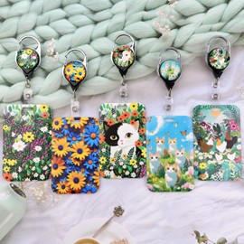 Daisy Badge Holder Lanyard with Retractable Badge Reel Clip Cute Flowers Keychain for Women Teens Teachers Kids Nurese for ID Badge Keys Preppy School ID Holder Reel Lanyard(Blue & Yellow)