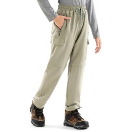 Boys Hiking Cargo Pants Kids Convertible Lightweight Quick Dry Girls Outdoor Waterproof Zip Off School Trousers Khaki L