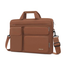 MOSISO Laptop Shoulder Bag Compatible with MacBook Air 15 inch M3 M2 2024 2023/Pro 16 M3 M2 M1 2024-2019,15-15.6 inch Notebook with 2 Raised&1 Flapover&1 Horizontal Pocket&Handle&Belt, Caramel Brown