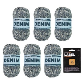 myboshi Denim, Vegan Denim Yarn, Recycled Cotton for Crochet and Knitting, 50% Recycled Denim, 50% Cotton (Organic), Label, 50 g, Ll 135 m Blue (Urban), 6 Balls