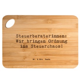 Mr. & Mrs. Panda Bambus - Schneidebrett Spruch Steuerberaterinnen: Wir bringen Ordnung ins Steuerchaos! - Geschenk, Holzschneidebrett, Persönlich,