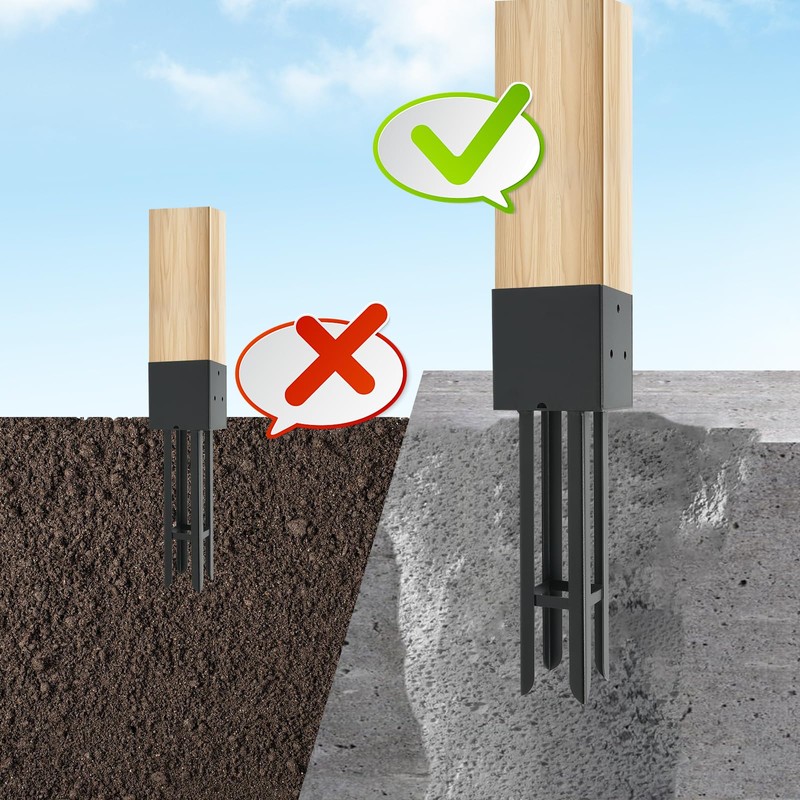 4 Pcs 4”x4“ Concrete Post Anchor,(Actual 3.6"x3.6") Wet Concrete Foundation