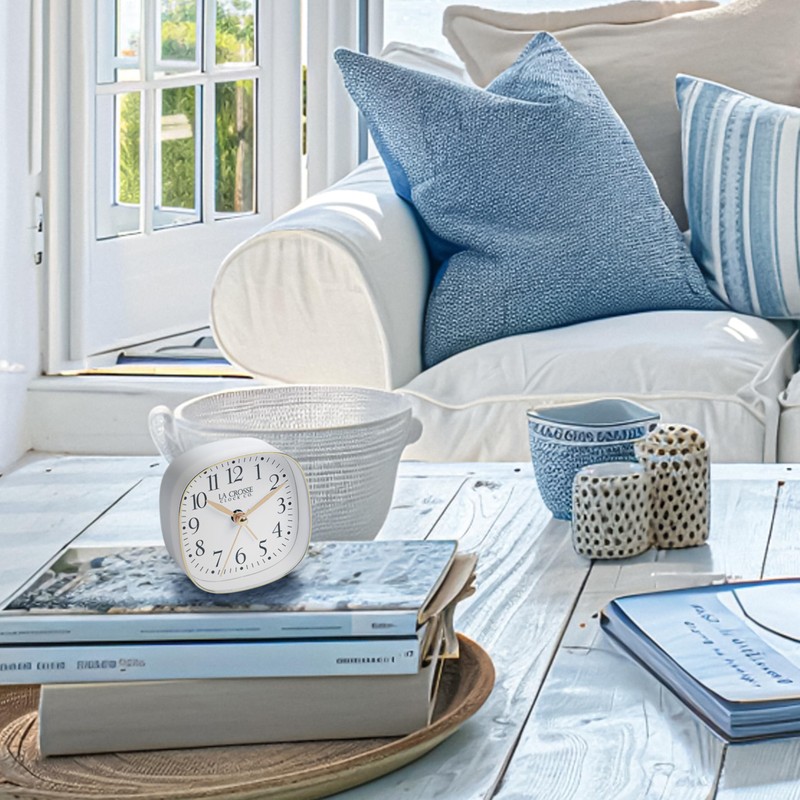 La Crosse Clock 617-379W White Square Silent Sweeping Analog Alarm