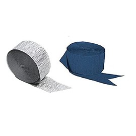 USA-Made K-Kraft American Crepe Paper Streamers Made in USA (1 Navy + 1 Silver Metallic)